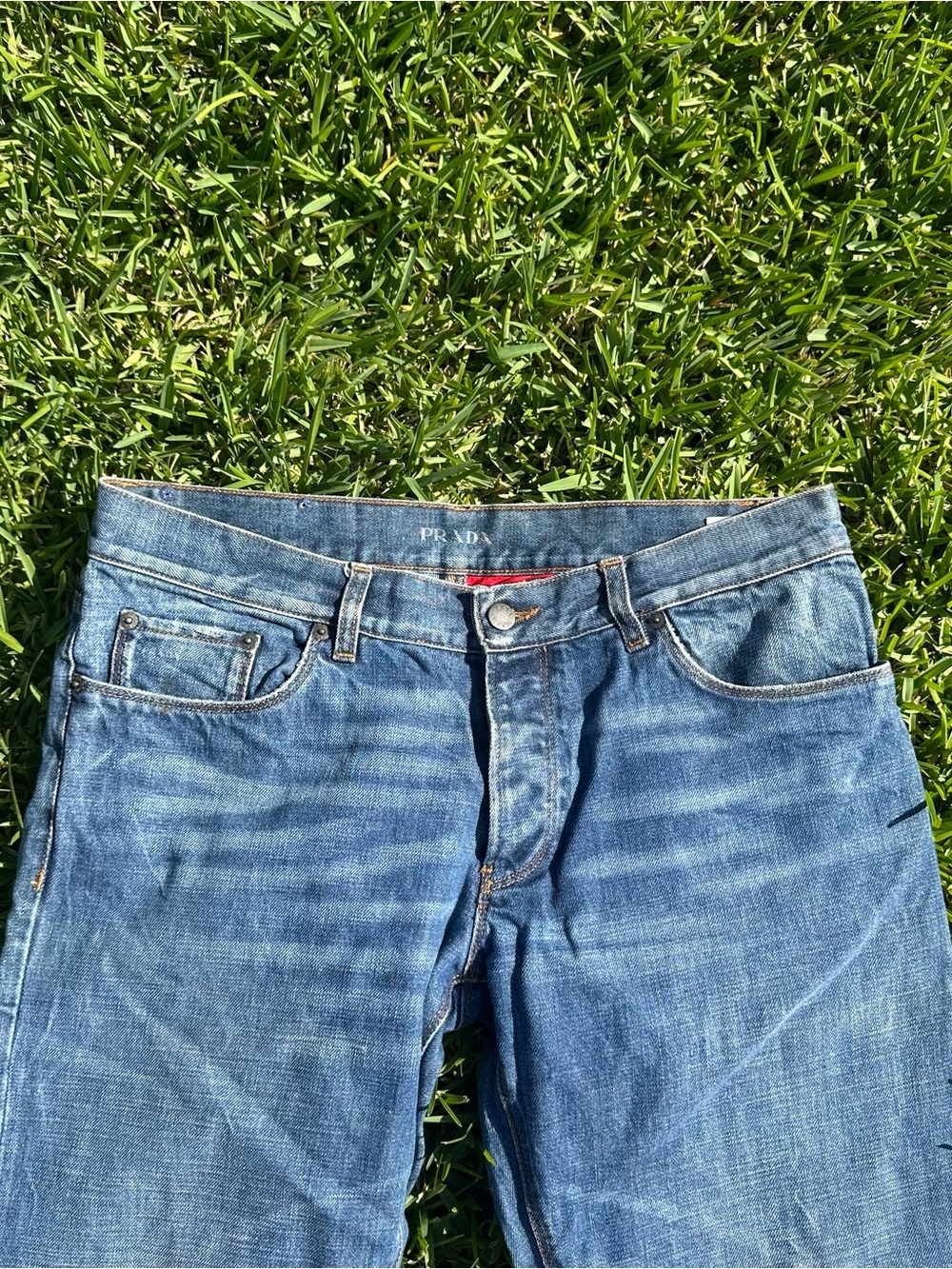 Prada Designer Luxury Blue Straight-Leg Classic Jeans Size 33 - Picture 2 of 10